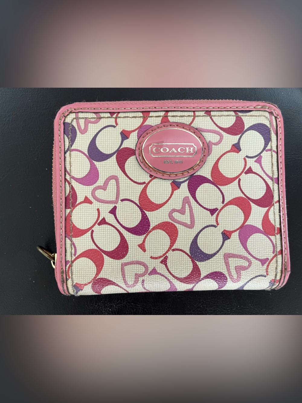 Coach Multicolor Pink Signature Zip Card Holder